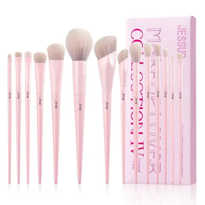 Jessup-Ensemble de pinceaux de maquillage roses, 14 pièces, premium, vegan, fond de teint, blush, fa