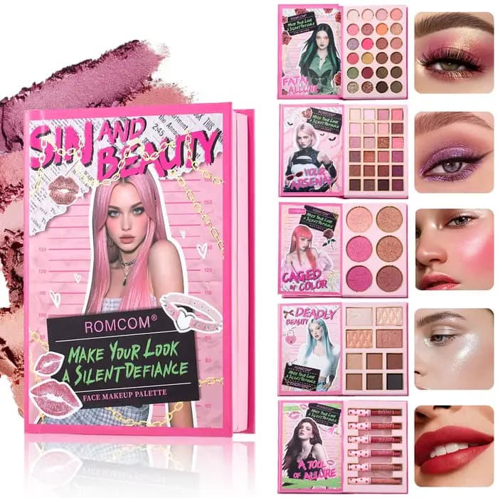 Palette de maquillage de 5 pages avec 70 couleurs : 48 fards à paupières mats et scintillants, 6 cou