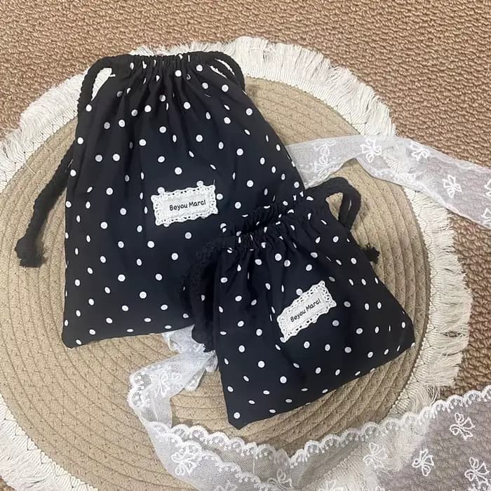Trousse de Toilette de Voyage Grande Capacité à Cordon de Serrage à Pois, Sac de Rangement Portable 