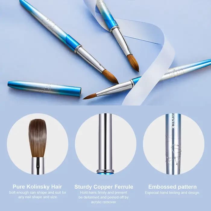 KEMEISI – pinceaux pour Nail Art Kolinsky 100% pur, poignée robuste, poudre acrylique de forme ovale