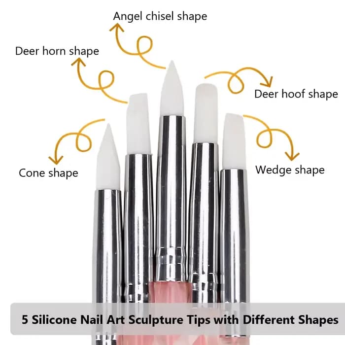 5 pièces 2 voies Nail Art acrylique Silicone pointe fleur stylo à ongles en acier inoxydable outils 