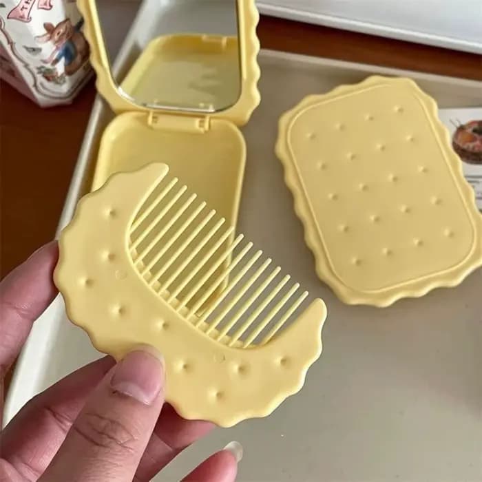 Mini miroir de poche en forme de biscuit au fromage, portable, pliable, pour maquillage, pour voyage