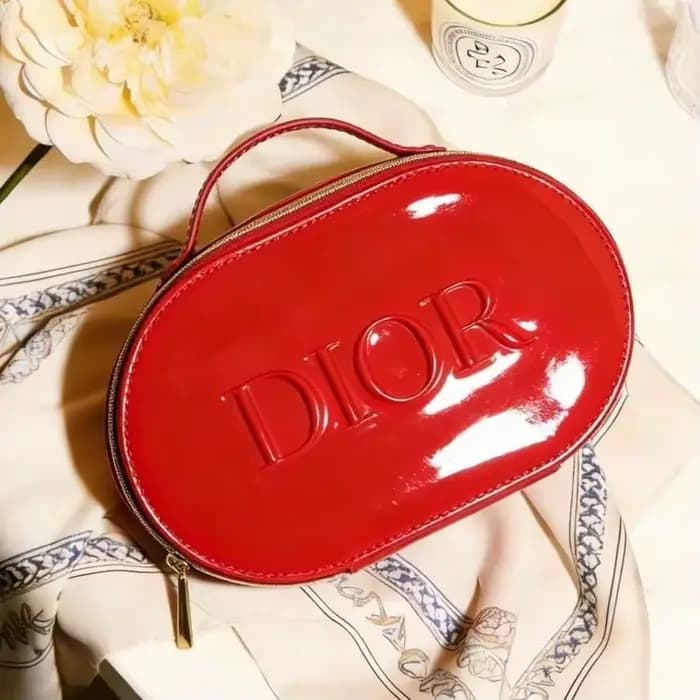 Sac cosmétique rouge de Dior, pochette de rangement pour maquillage avec logo de marque de luxe, poc
