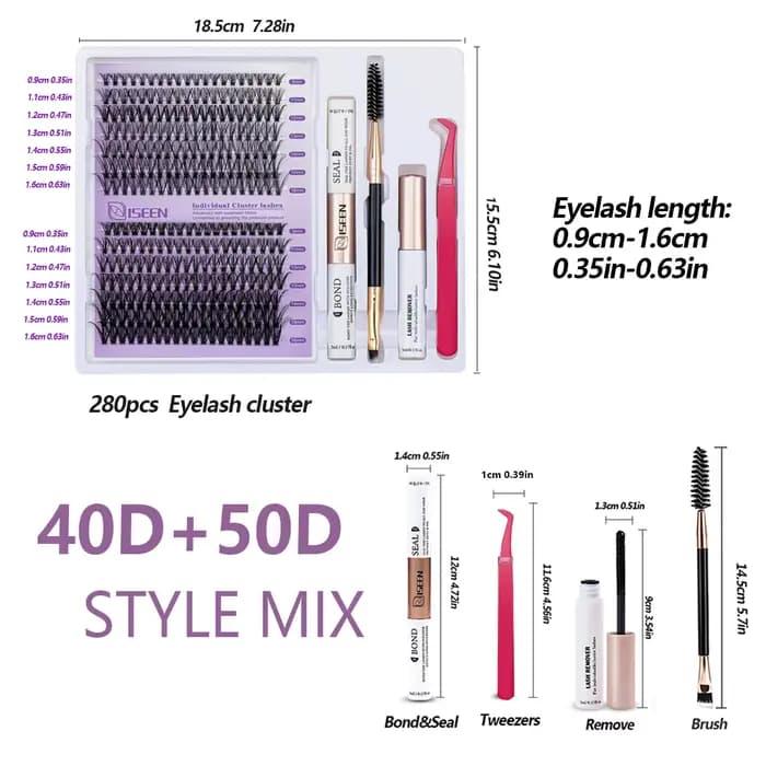 Mélange d'extensions de cils, bricolage, Styles, grappes de cils individuelles avec dissolvant de li