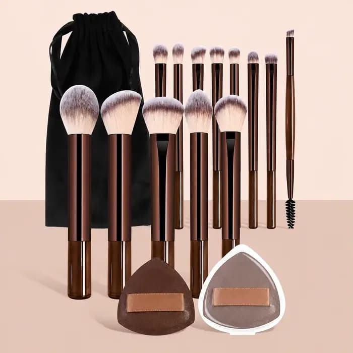 Kits de pinceaux de maquillage avec sac de rangement, 13 pinceaux de maquillage, 2 houppettes et 1 s