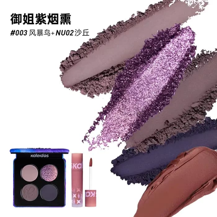 Ensemble de maquillage Kaleidos, fard à paupières mat coloré Storm Bird quatre couleurs, rouge à lèv