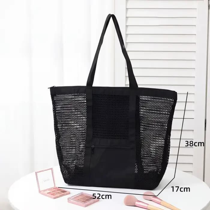 Trousse de toilette en nylon ajouré, sac de plage, sac de rangement à fermeture éclair, sac de natat