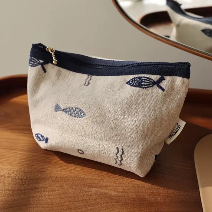 Sac à cosmétiques brodé, sac de rangement littéraire Simple, sac de maquillage portable à fermeture 