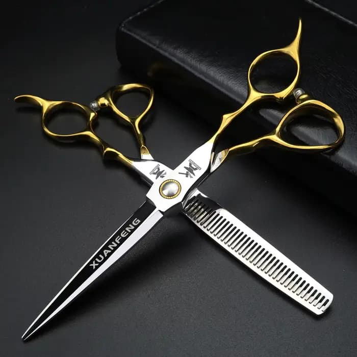 XUANFENG ciseaux à cheveux professionnels à poignée dorée 6.5 "440C ciseaux de coupe de barbier en a