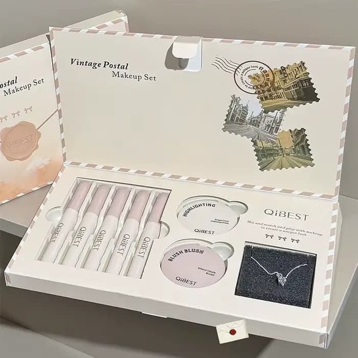 QIBEST – ensemble de maquillage rétro Mail, 5 pièces, boue à lèvres mate, 1 Blush, 1 point culminant