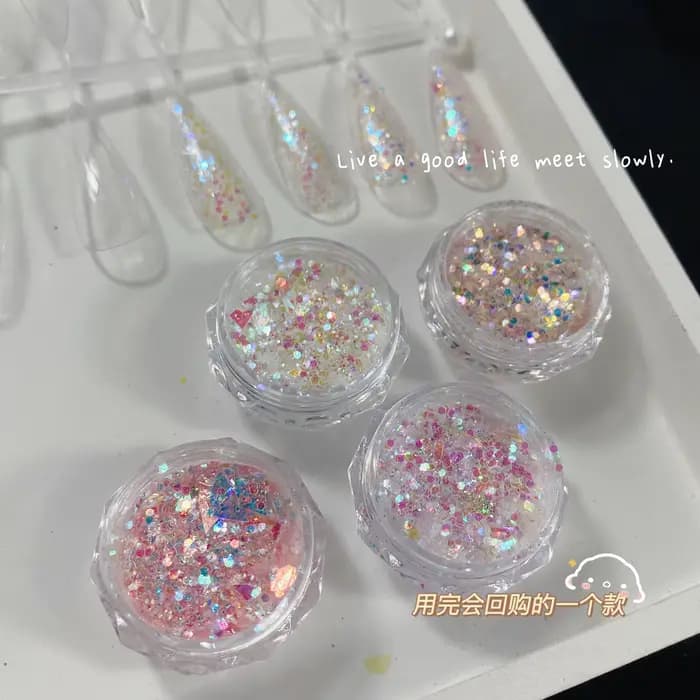 1/4 boîte Aurora Laser Nail Art paillettes paillettes Net1g Ultra-mince irrégulière sirène flocons p