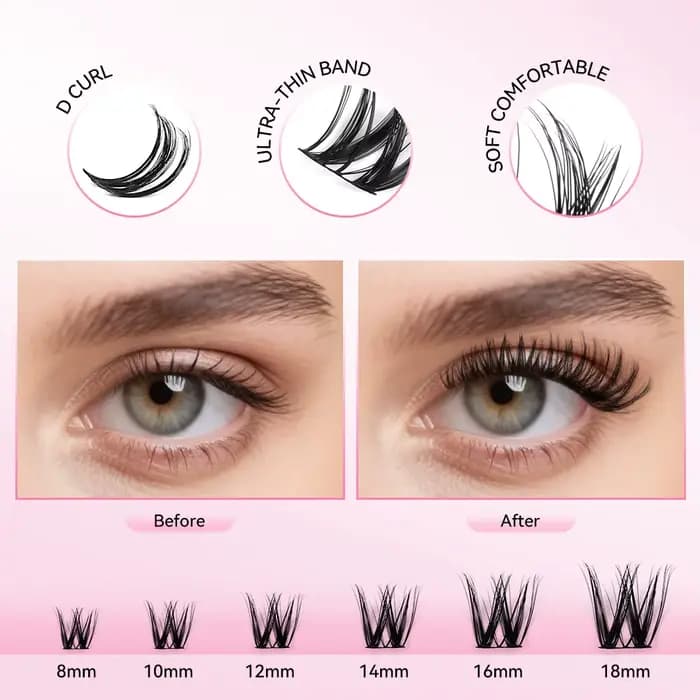 Kit d'extension de cils uCoolMe Lashes Flora 0.05mm, bouquets définis et volumineux, avec colle et d