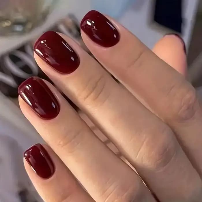 Faux ongles courts et carrés, couleur unie, Design rouge vin, à pression, simples, détachables, fini