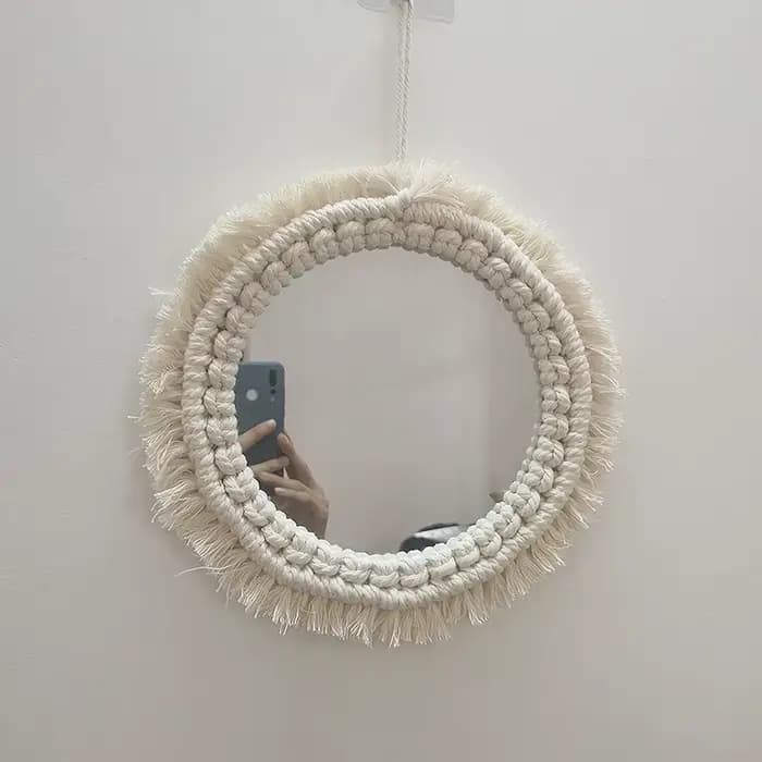 Miroir mural rond en macramé, décoration de salle de bain, style Boho, pour salon, chambre à coucher