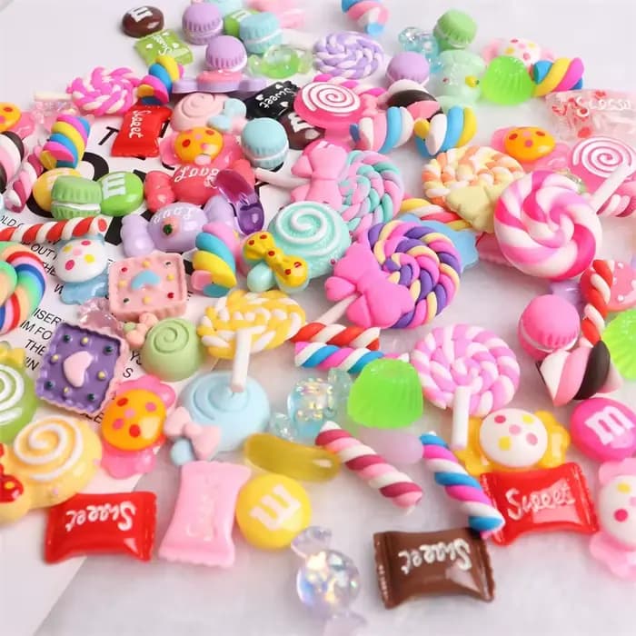 Breloques multi-formes Kawaii pour Nail Art, 20 pièces, bonbons sucrés, ours gommeux, sucette en rés