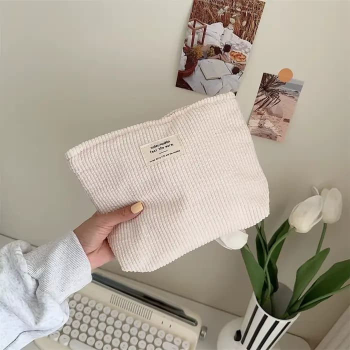 Sac à cosmétiques en velours côtelé rouge, trousse de maquillage Portable souple, organisateur de pr
