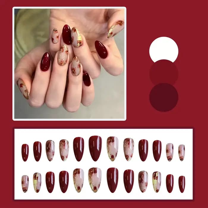 24 pièces ambre Rose faux ongles presse sur ongles avec peinture à l'huile motifs de fleurs longue a