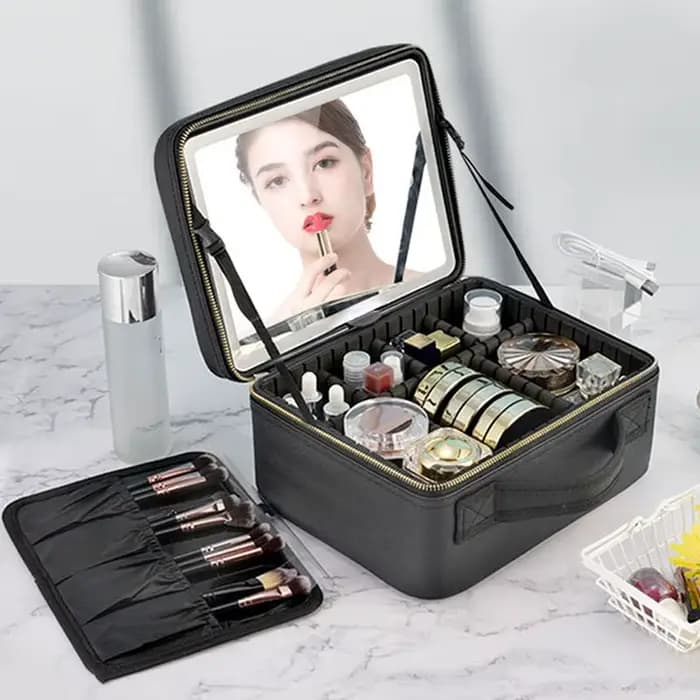 Trousse à cosmétiques intelligente LED avec miroir, trousse de maquillage de voyage, grande capacité