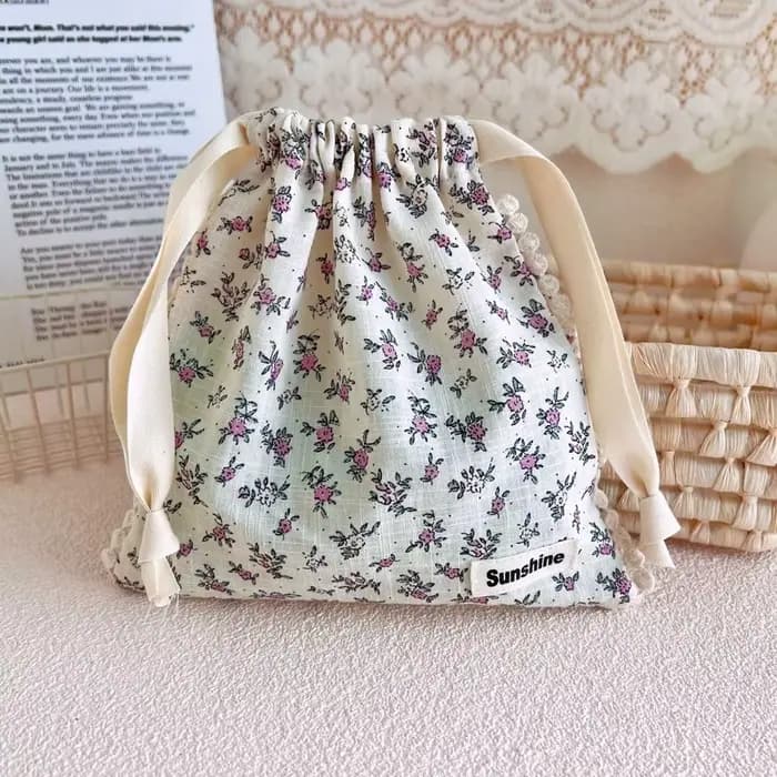 Sacs de rangement pour cosmétiques, trousse de toilette imprimée en coton, sac à cordon, pochette à 
