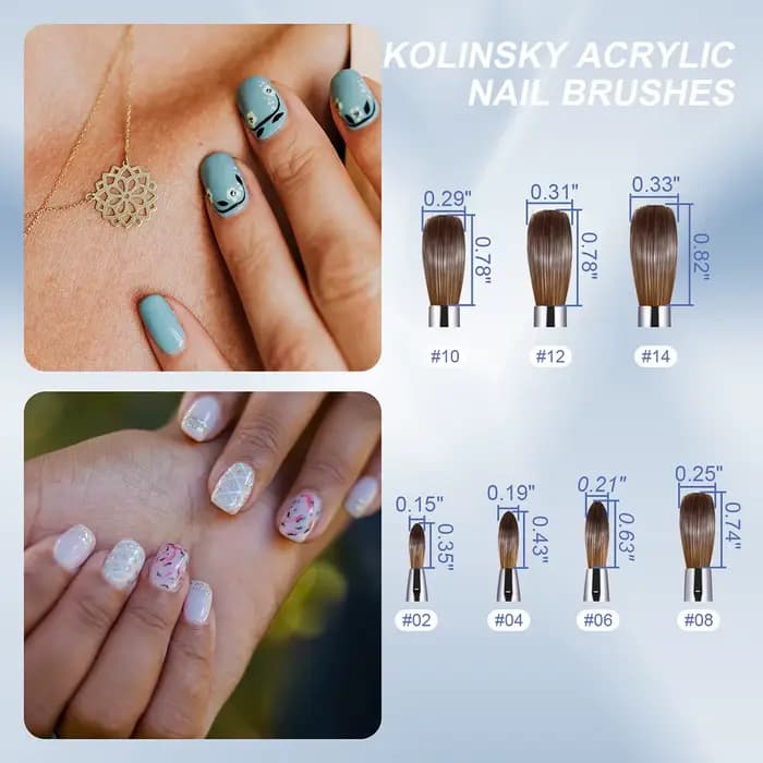 KEMEISI – pinceaux pour Nail Art Kolinsky 100% pur, poignée robuste, poudre acrylique de forme ovale