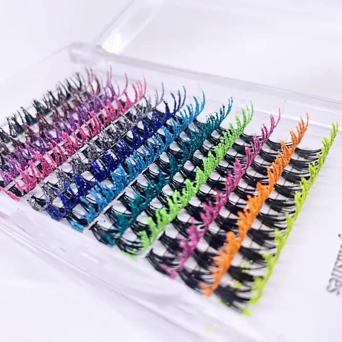 Extension de faux cils individuels à paillettes colorées, Volume russe, éventail préfabriqué, noël, 