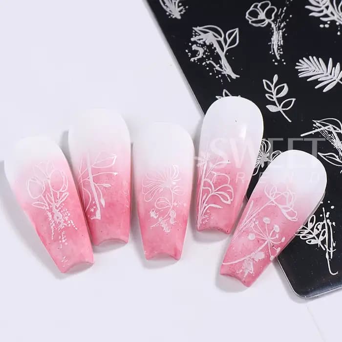 Plaque d'estampage pour Nail Art, feuilles de fleurs simples, cadre Floral papillon, Image géométriq