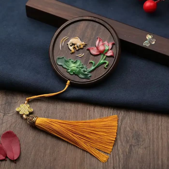 Miroir coloré et précieux, miroir en bois de santal avec pompon, miroir rétro créatif, miroir de maq