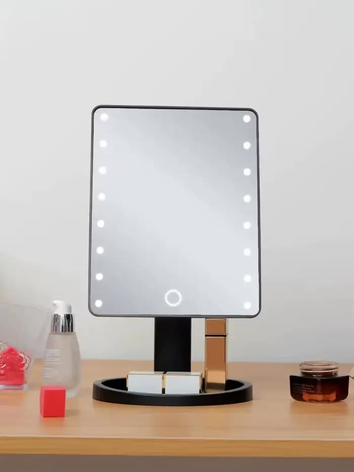 Miroir de maquillage lumineux avec rotation, miroir LED à écran tactile, luminosité réglable, bureau