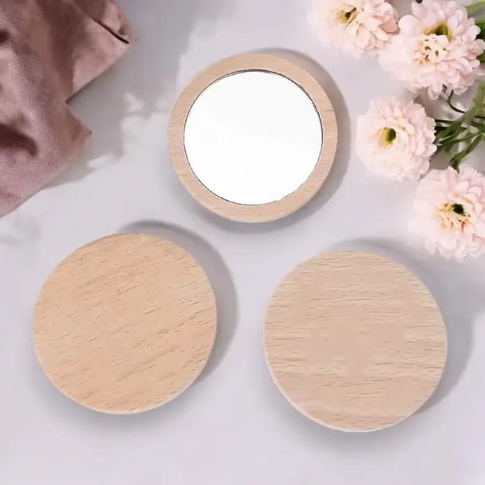 Miroir en bois personnalisé de 7CM, pour fête de mariage, pour invités, miroir de poche rond et Comp