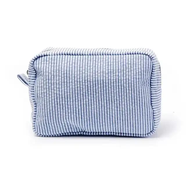 Trousse de maquillage personnalisée Seersucker – Nom brodé, trousse de toilette, cadeau de demoisell