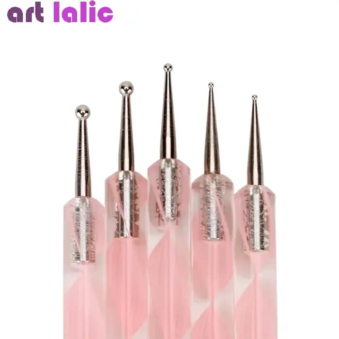 5 pièces 2 voies Nail Art acrylique Silicone pointe fleur stylo à ongles en acier inoxydable outils 