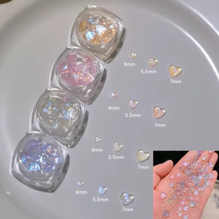 30 pièces/boîte Kawaii paillettes poudre coeur Nail Art décorations 3D résine strass breloques dessi