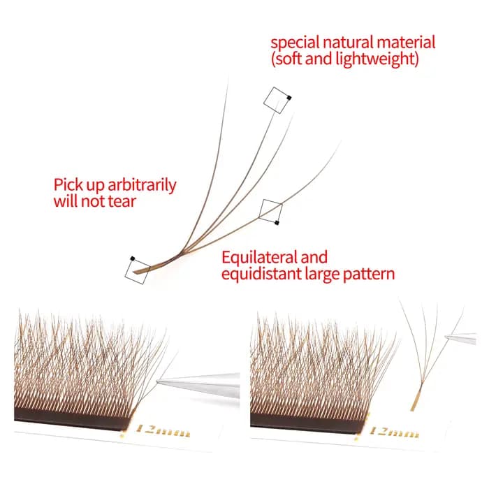 XIUSUZAKI brun 4D Extensions de cils en forme de W cils individuels de haute qualité floraison autom