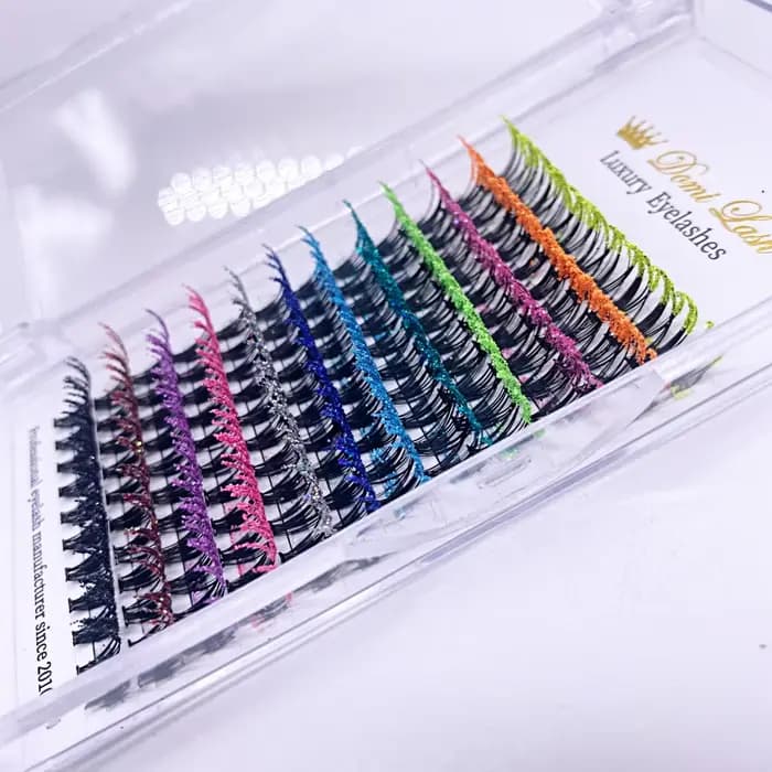 Extension de faux cils individuels à paillettes colorées, Volume russe, éventail préfabriqué, noël, 