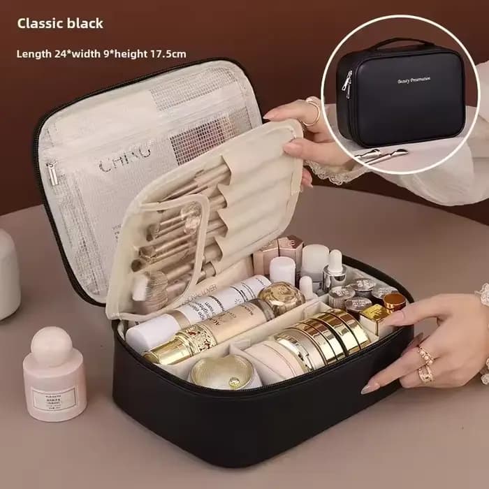 Sac à cosmétiques pour femmes, trousse de maquillage à double couche, grande capacité, organiseur de