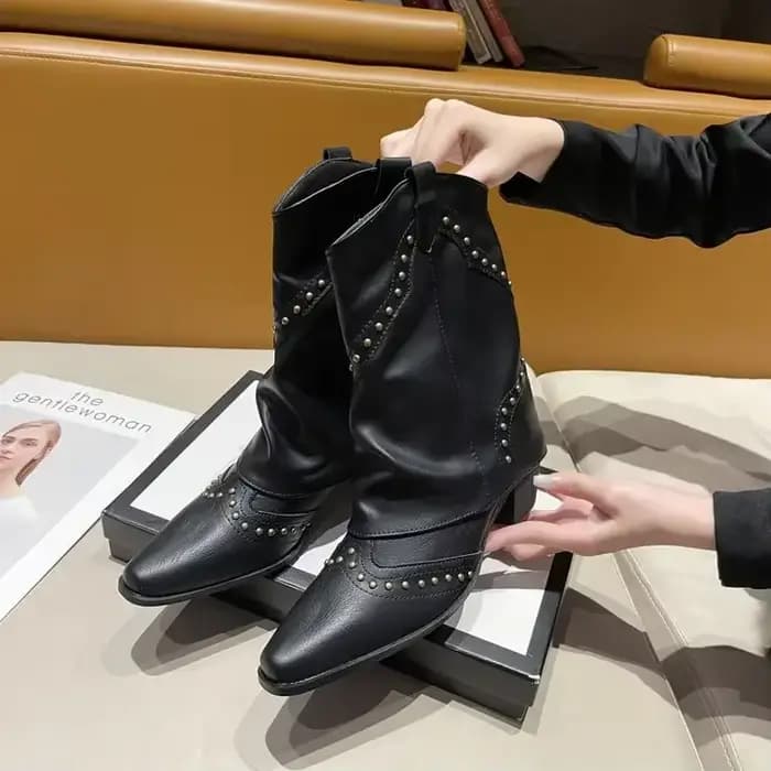 Bottes de cowboy western rétro pour femmes, mi-mollet, talons hauts, bottes de pantalon, femme, Park