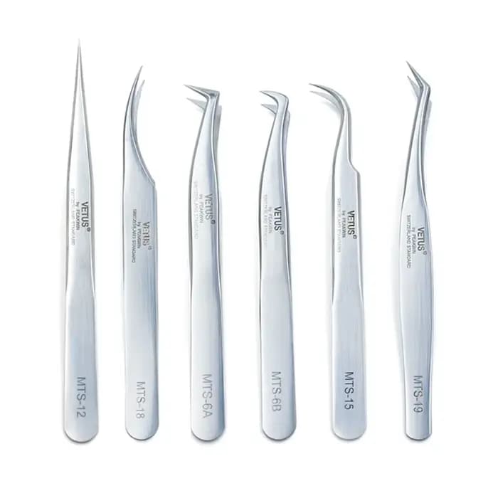 VETUS – pincettes argentées originales de la nouvelle série MTS pour Extensions de cils, pincettes E