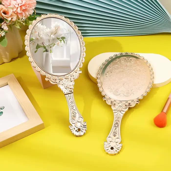 Miroir de maquillage vintage portable en or rose, outil de beauté naret rond, noble restauration des