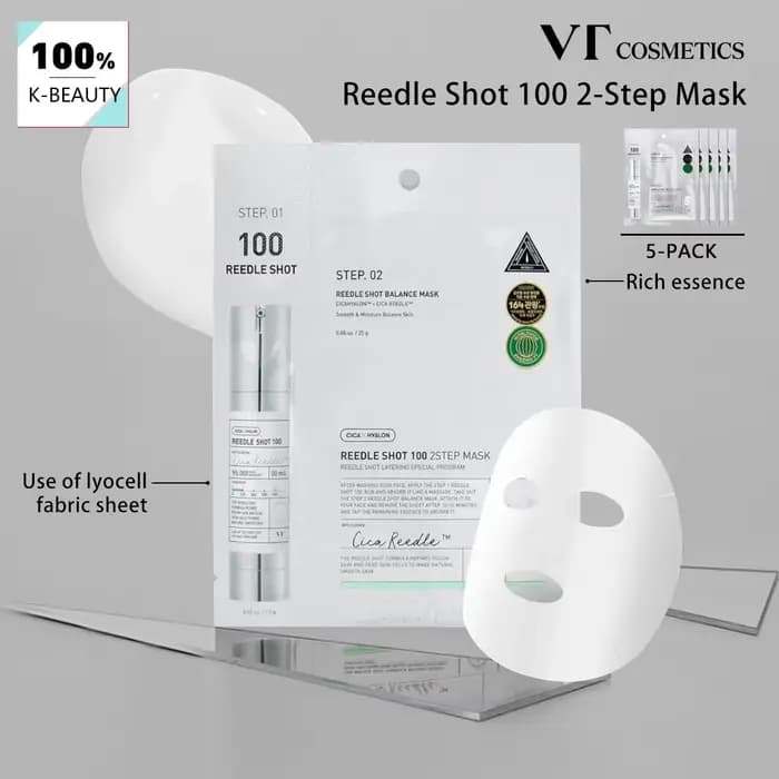 Masque VT Reedle Shot 100 2-Step*5 pièces, Masque de Récupération Intensive, Masque Éclat, Masque Li