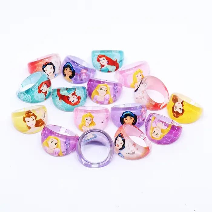 Bagues en acrylique Disney pour enfants, Elsa, Raiponce, Mix Princess, Bijoux de dessin animé pour f