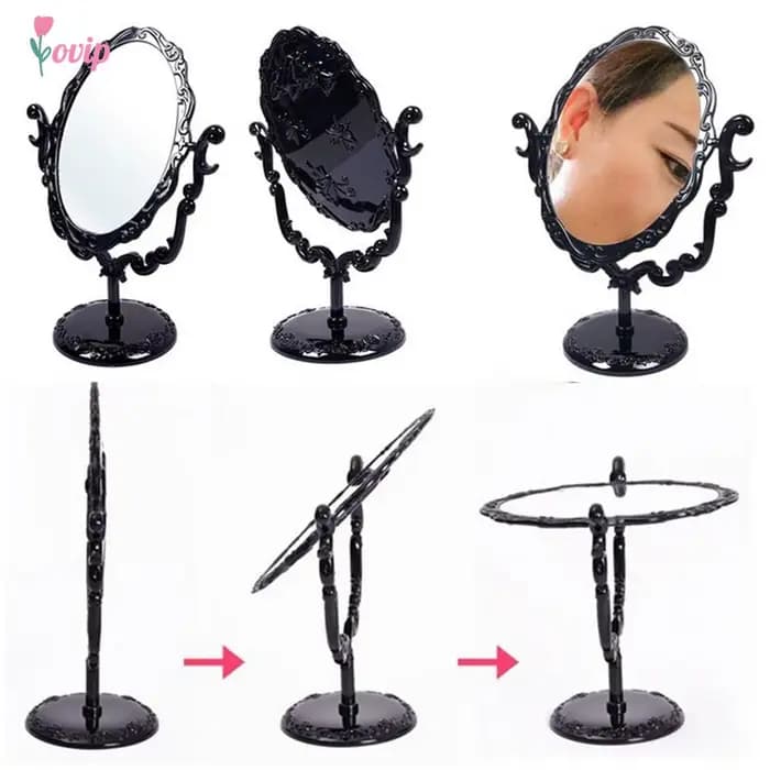 Miroir de maquillage royal rotatif noir vintage, miroir gothique de bureau avec papillon, rose, outi