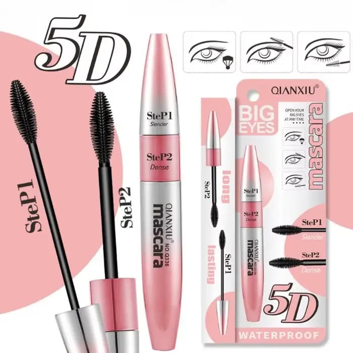 Mascara 2 en 1 imperméable longue durée, allongeant et recourbant, anti-bavures, double effet, cosmé