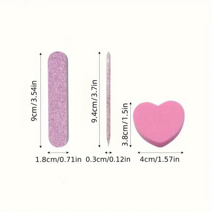 Ensemble de 12 pièces de kit de soin des ongles à paillettes roses, tampon en forme de cœur, tige en