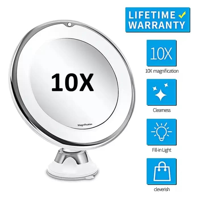 Miroir de vanité grossissant Flexible 10x avec LED, miroir de maquillage de salle de bains éclairé, 