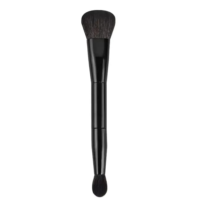 Pinceau double tête pour blush et highlighter, poils synthétiques doux et moelleux, pinceau cosmétiq