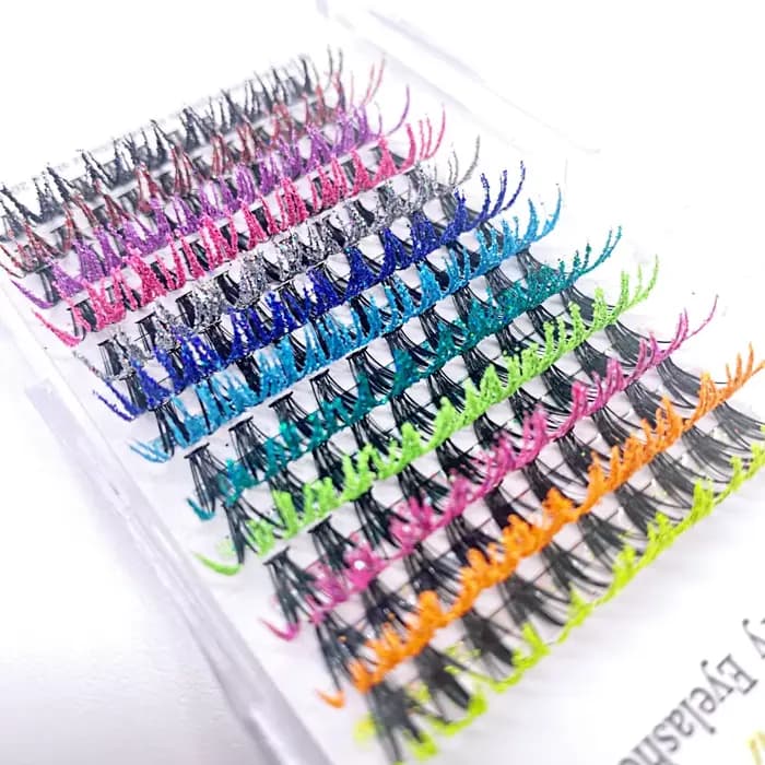 Extension de faux cils individuels à paillettes colorées, Volume russe, éventail préfabriqué, noël, 