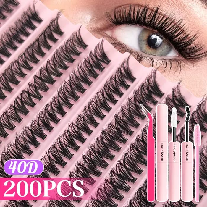 Kit d'extension de cils moelleux, 720/200 pièces, avec liaison et joint de cils, pincettes, grappes 