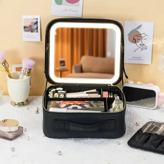 Trousse de maquillage de voyage portable avec miroir, lumière LED aste, étanche, non parfumée, batte