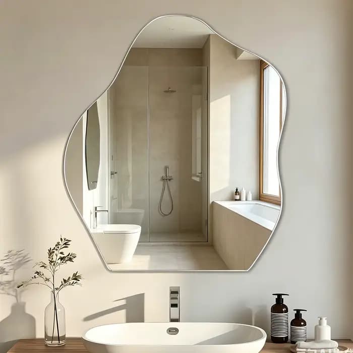 Miroir mural irrégulier auto-adhésif, 38 × 47,8 cm, sans cadre, sans perçage, petit miroir décoratif