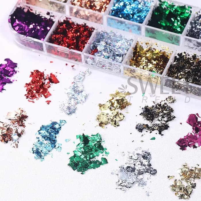 Feuilles d'or Double couleur 12 grilles, magnifiques paillettes pour ongles, scintillantes irréguliè